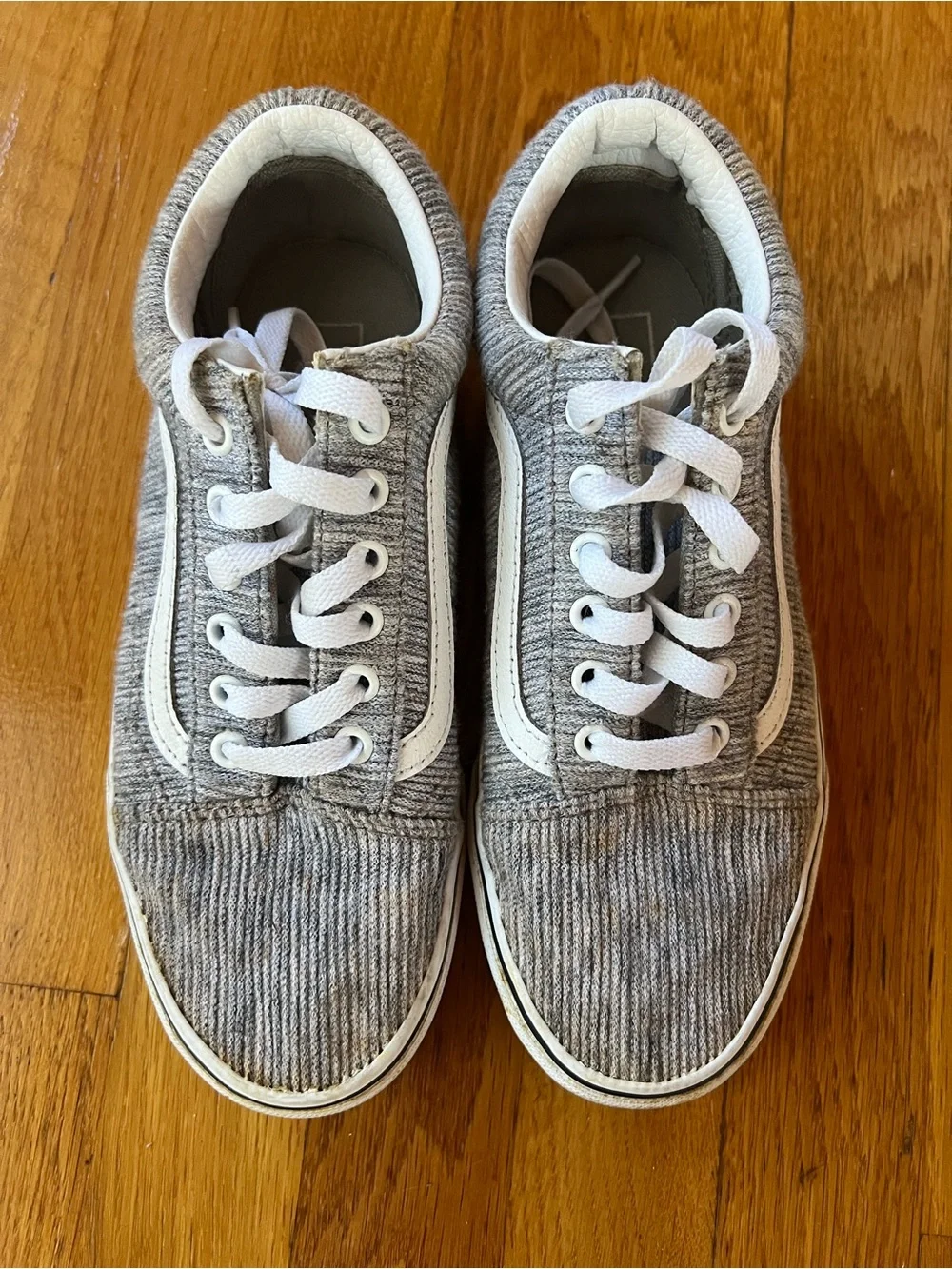 Vans gray corduroy Old Skool with white stripe